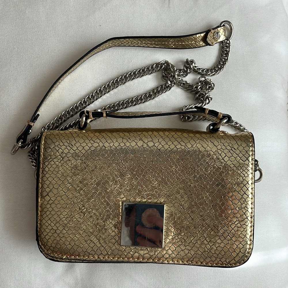 Zara Snakeskin Pattern Gold Small Bag Crossbody